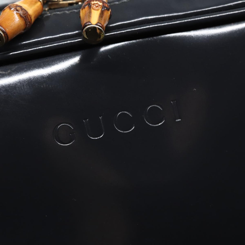 GUCCI Bamboo vanity Hand Bag Patent leather 2way Black Gold yk14795