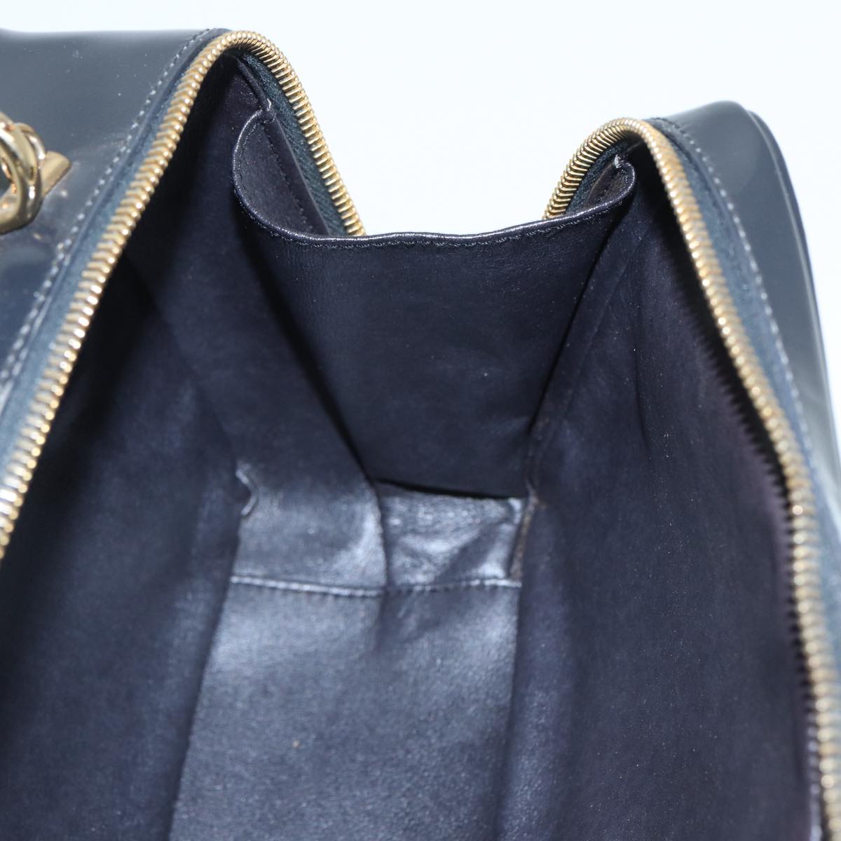 GUCCI Bamboo vanity Hand Bag Patent leather 2way Black Gold yk14795