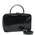 GUCCI Bamboo vanity Hand Bag Patent leather 2way Black Gold yk14795