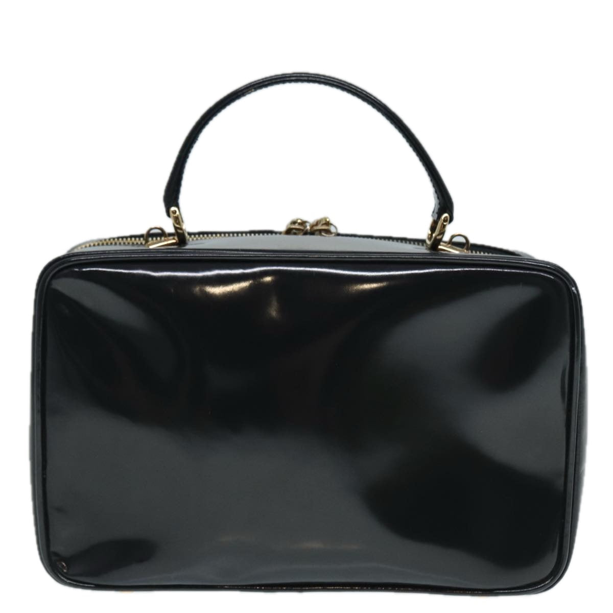 GUCCI Bamboo vanity Hand Bag Patent leather 2way Black Gold yk14795