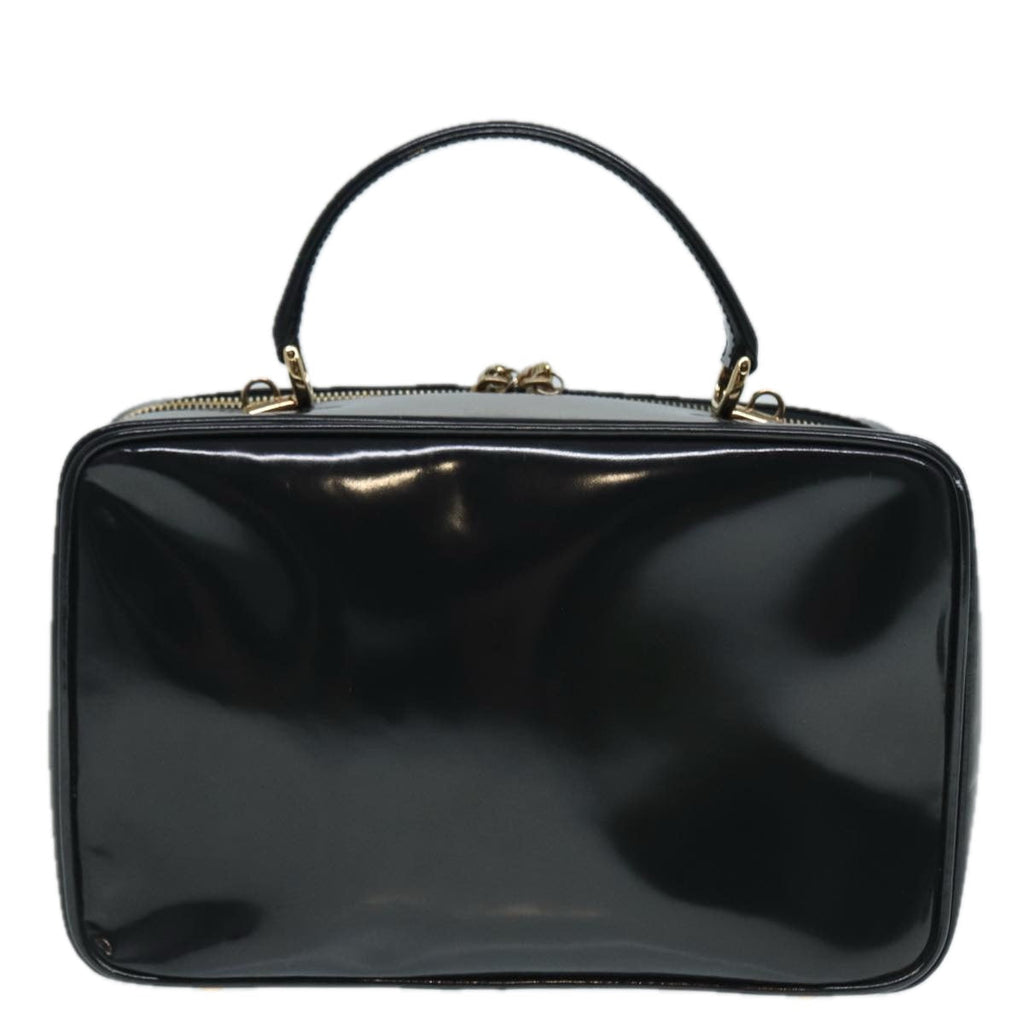 GUCCI Bamboo vanity Hand Bag Patent leather 2way Black Gold yk14795