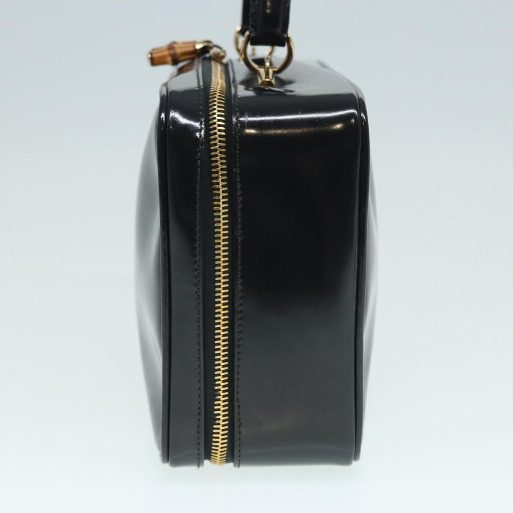GUCCI Bamboo vanity Hand Bag Patent leather 2way Black Gold yk14795