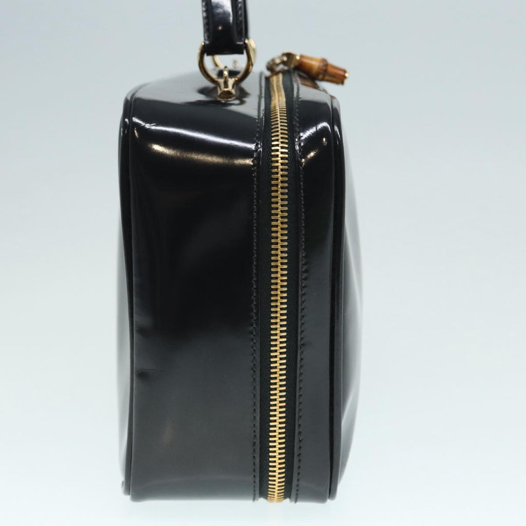 GUCCI Bamboo vanity Hand Bag Patent leather 2way Black Gold yk14795