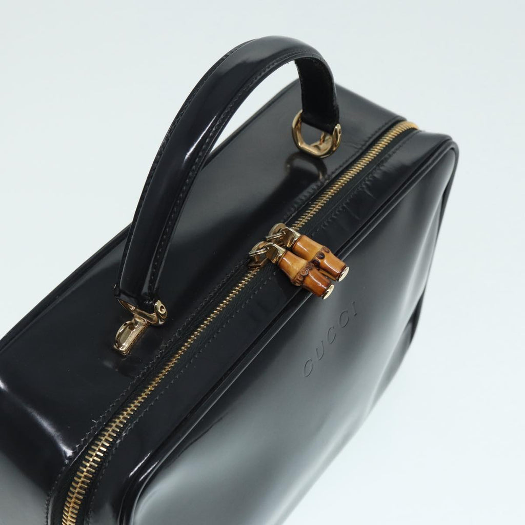 GUCCI Bamboo vanity Hand Bag Patent leather 2way Black Gold yk14795