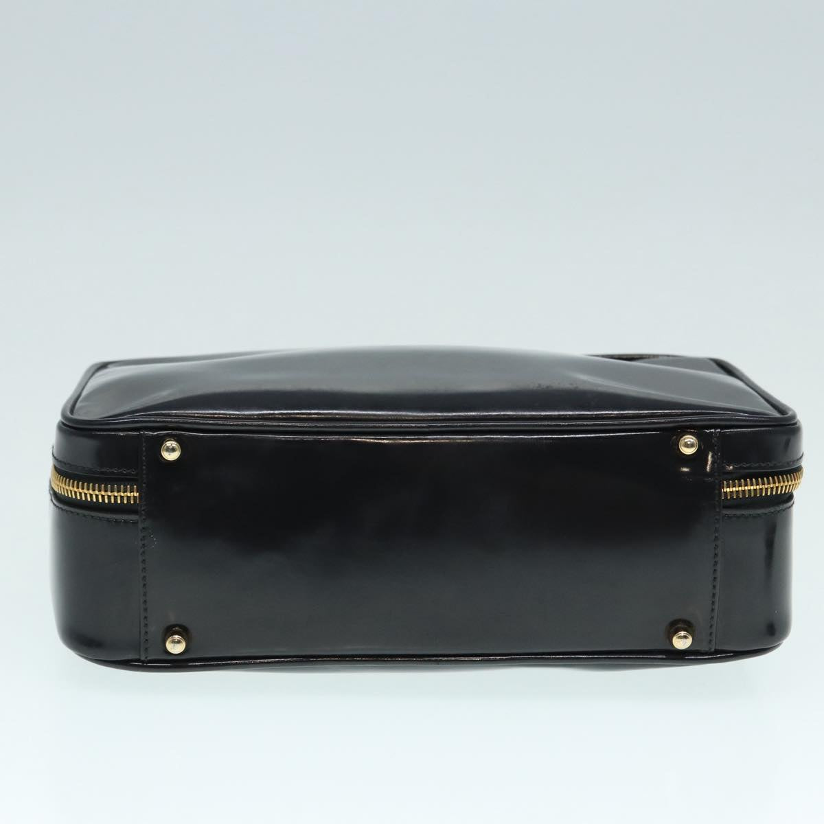 GUCCI Bamboo vanity Hand Bag Patent leather 2way Black Gold yk14795