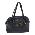 GUCCI Interlocking Shoulder Bag Leather Black Gold 121544 yk14805