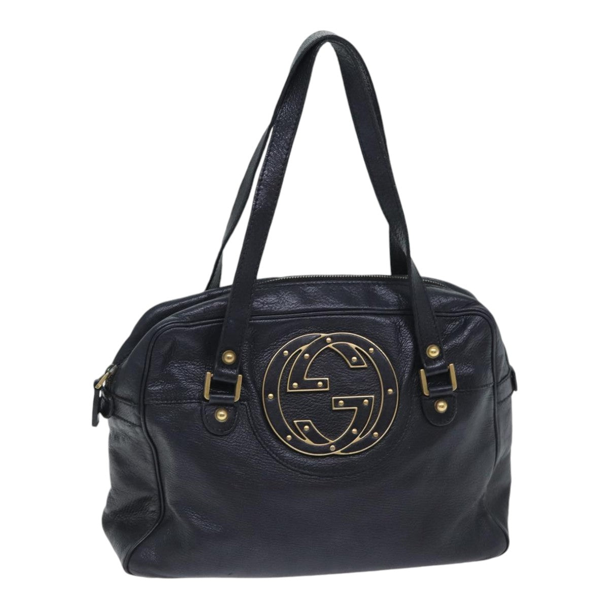 GUCCI Interlocking Shoulder Bag Leather Black Gold 121544 yk14805