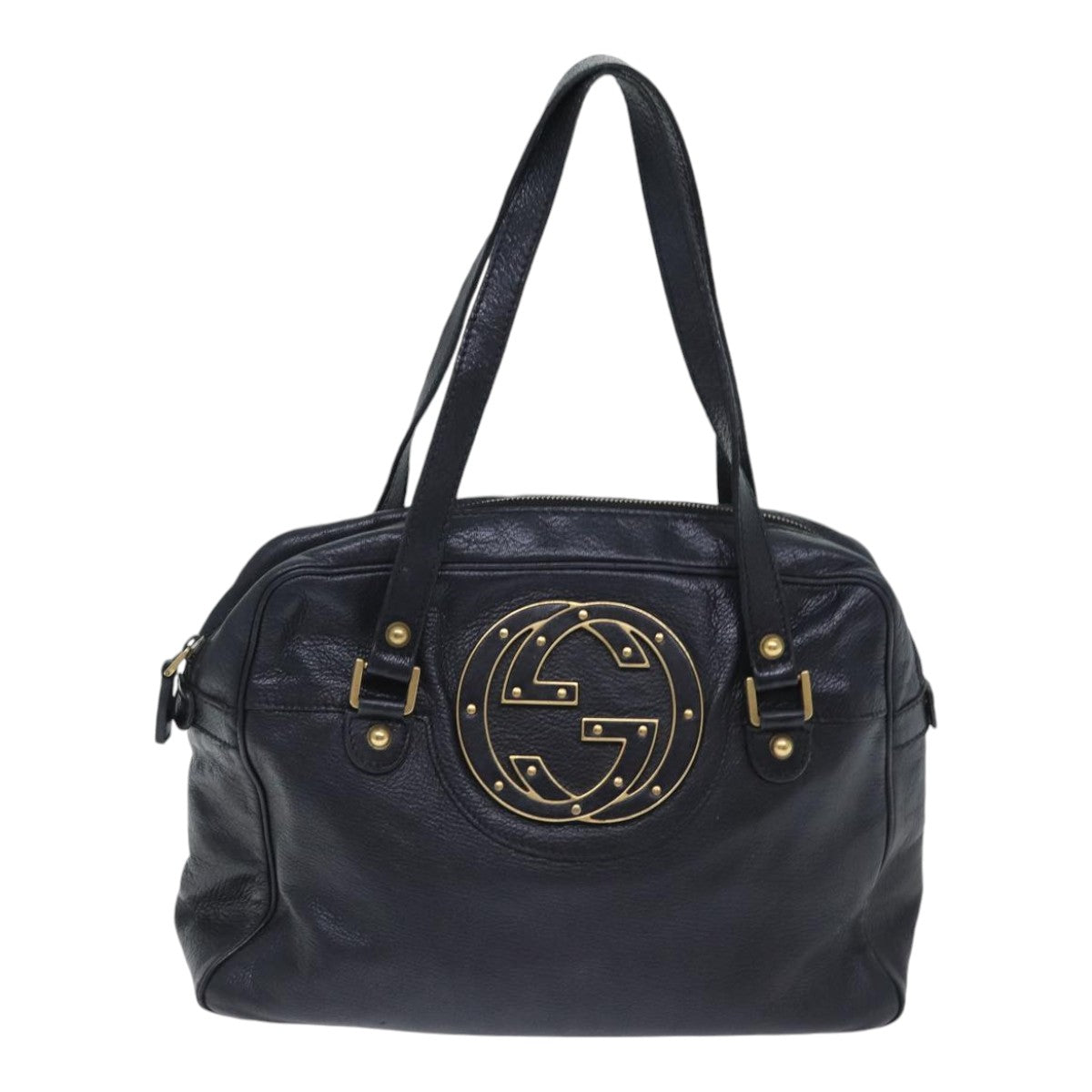 GUCCI Interlocking Shoulder Bag Leather Black Gold 121544 yk14805