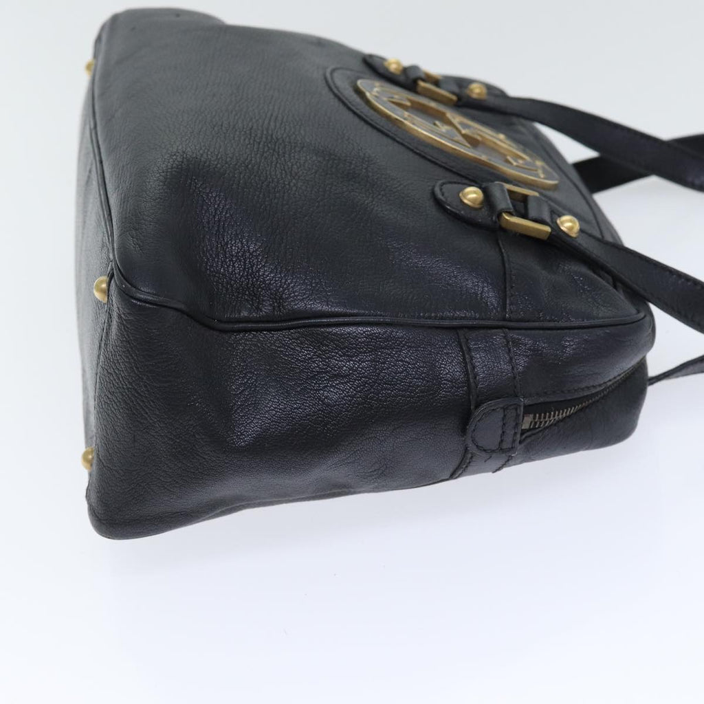 GUCCI Interlocking Shoulder Bag Leather Black Gold 121544 yk14805