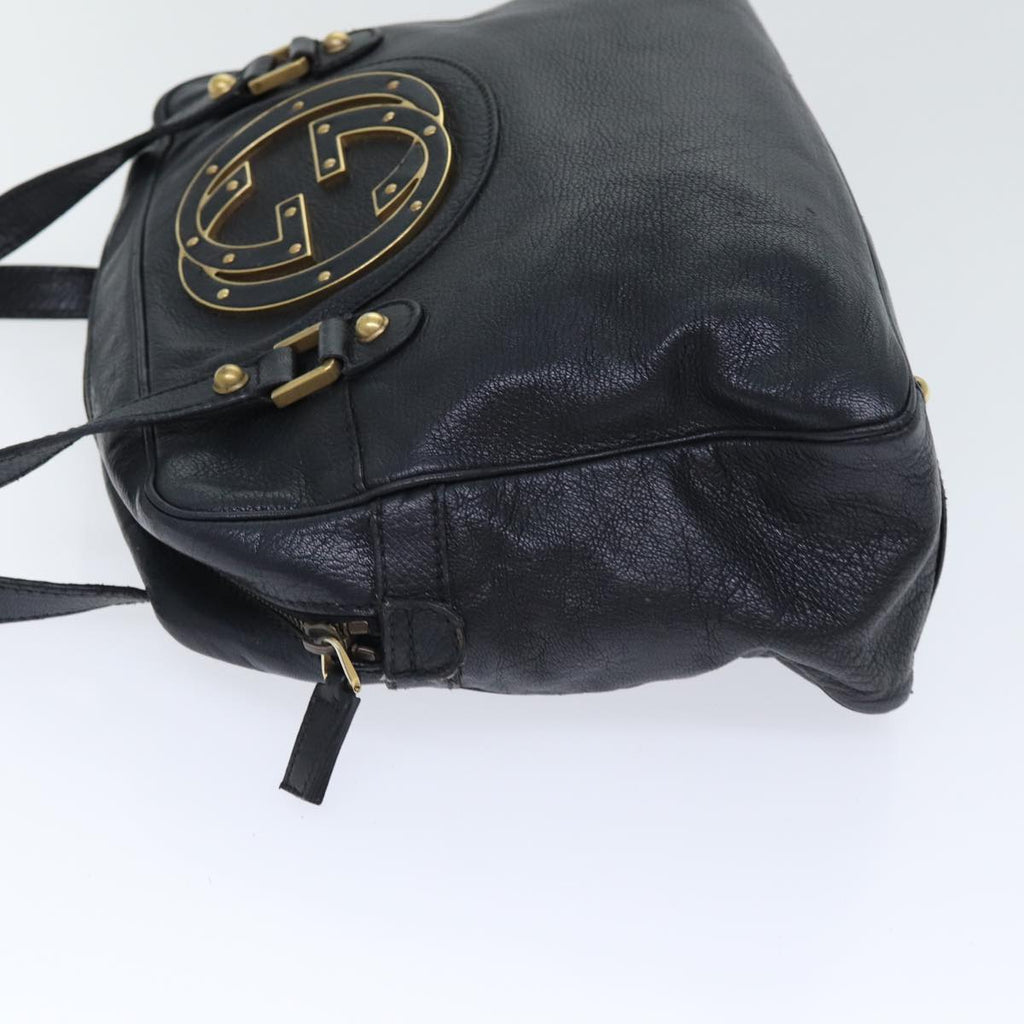 GUCCI Interlocking Shoulder Bag Leather Black Gold 121544 yk14805