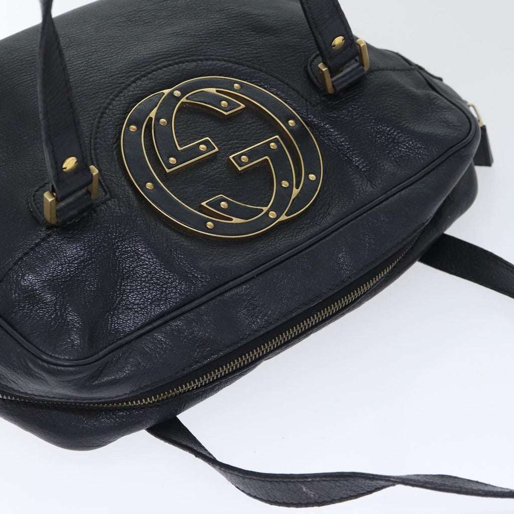 GUCCI Interlocking Shoulder Bag Leather Black Gold 121544 yk14805