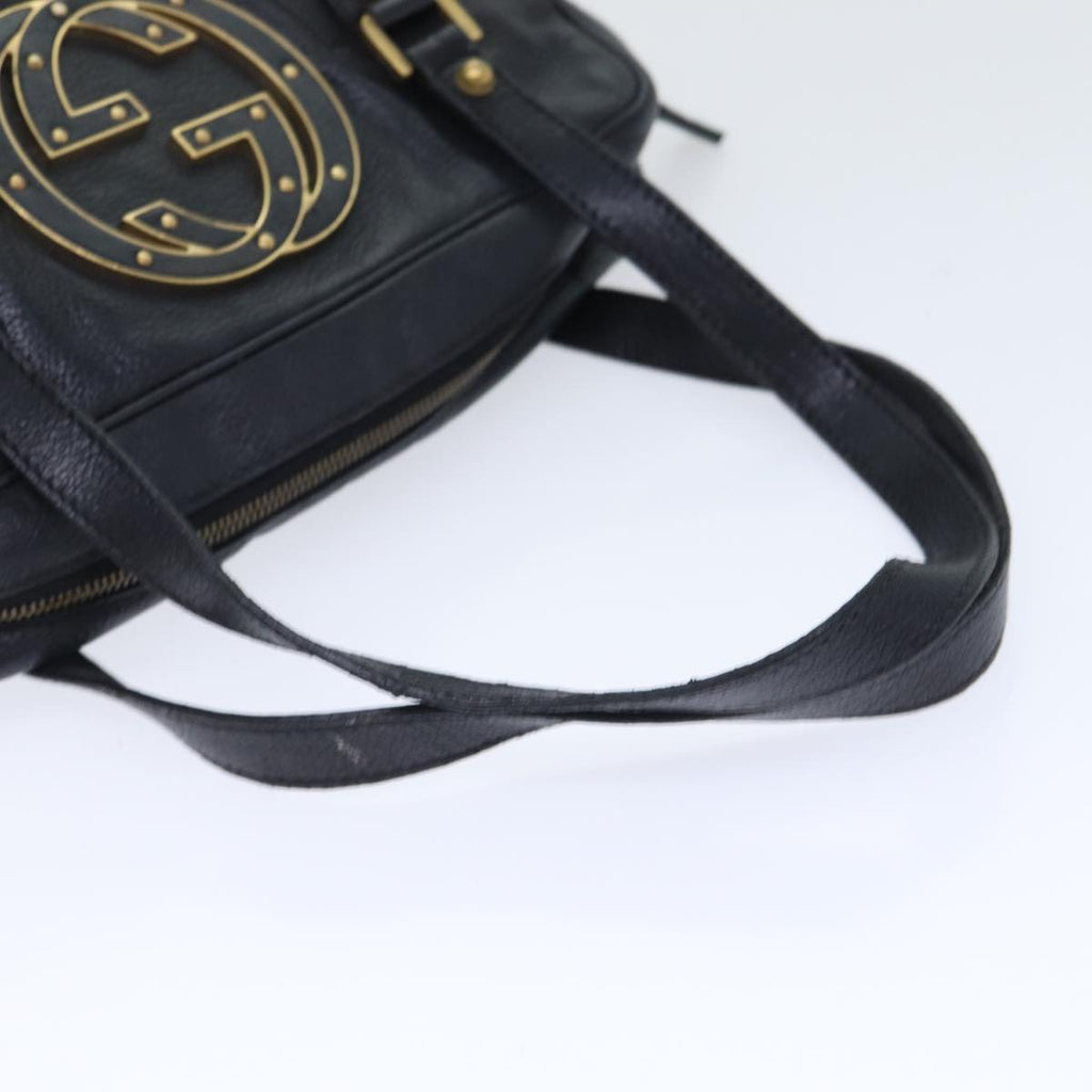 GUCCI Interlocking Shoulder Bag Leather Black Gold 121544 yk14805