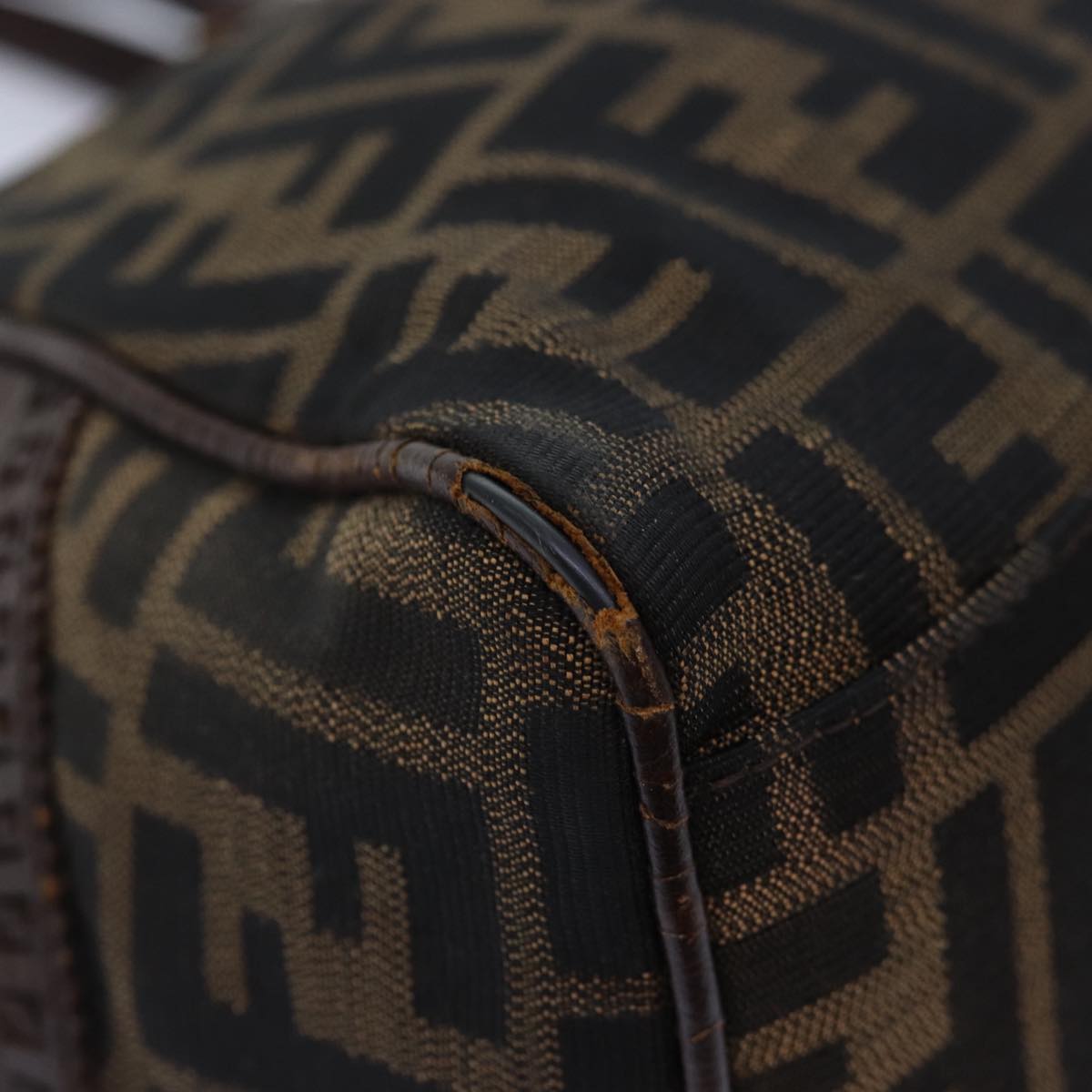 FENDI Zucca Canvas Hand Bag Brown Black yk14810