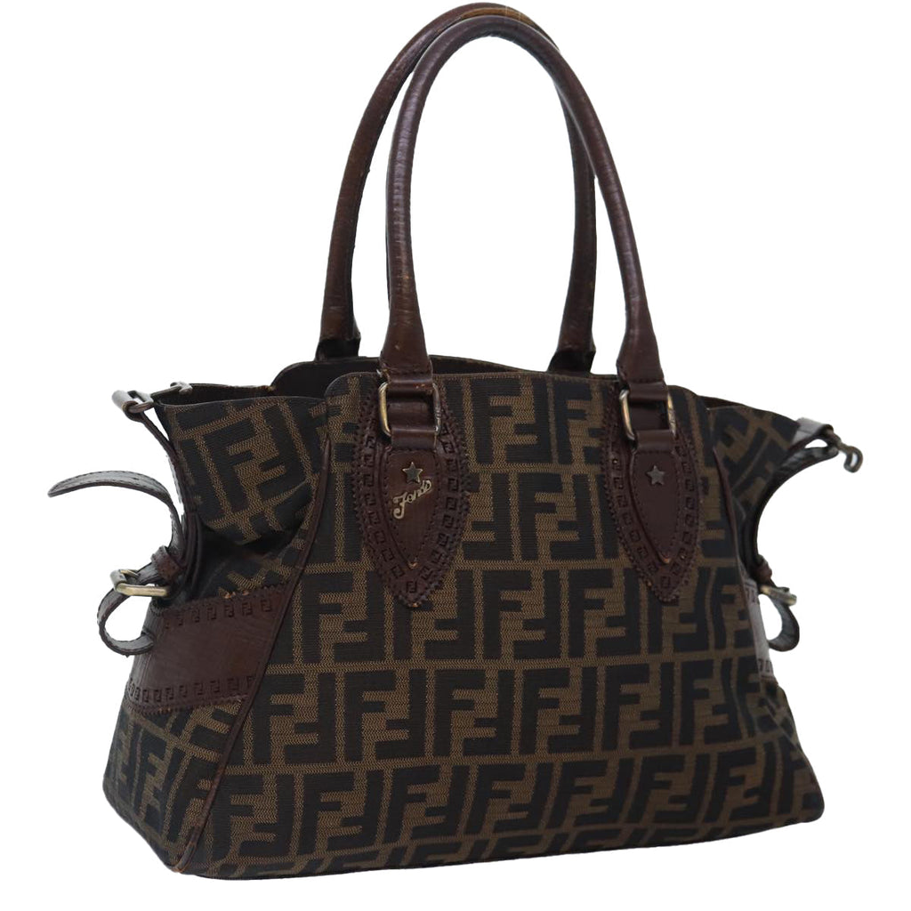 FENDI Zucca Canvas Hand Bag Brown Black yk14810