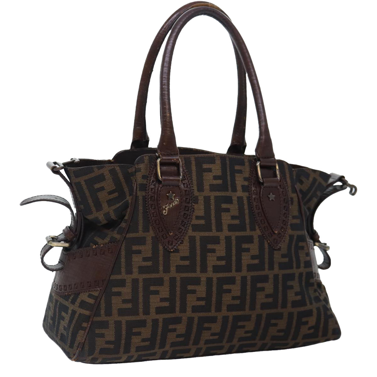 FENDI Zucca Canvas Hand Bag Brown Black yk14810