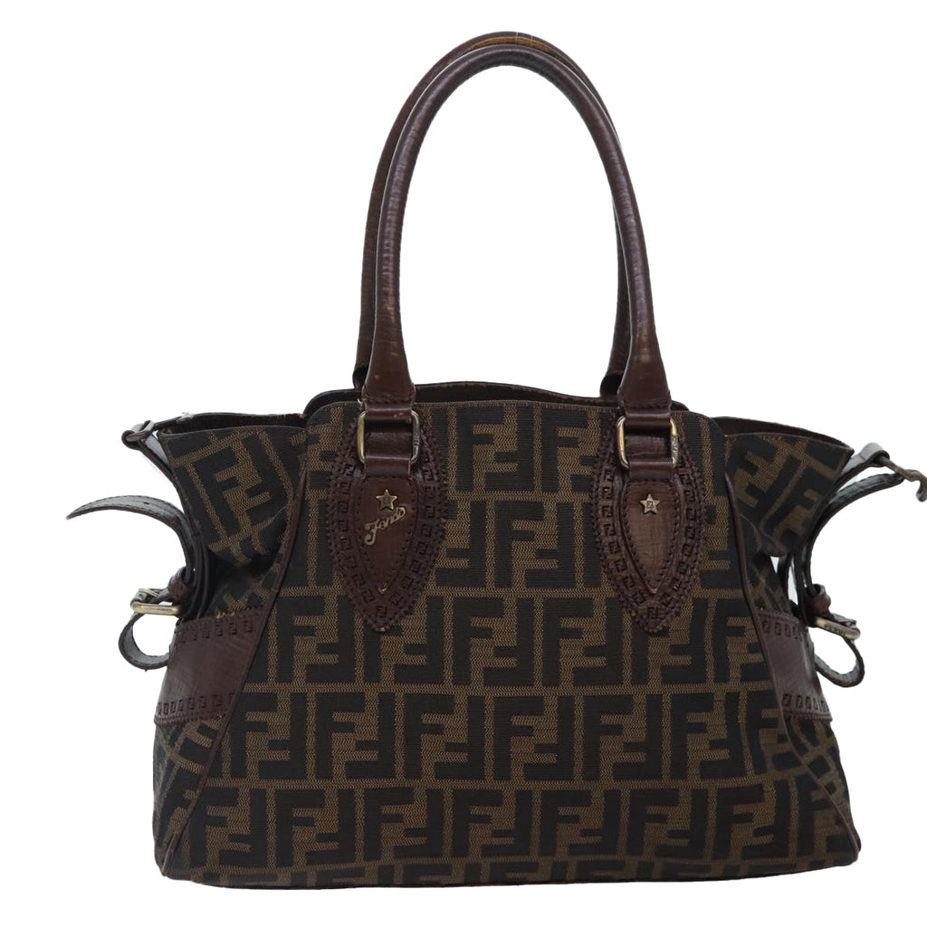 FENDI Zucca Canvas Hand Bag Brown Black yk14810