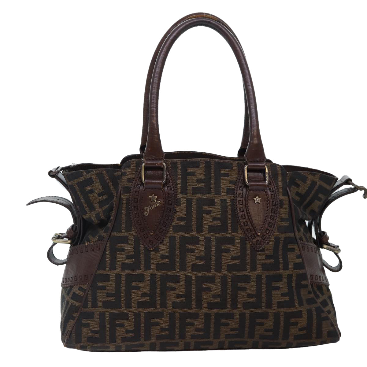 FENDI Zucca Canvas Hand Bag Brown Black yk14810