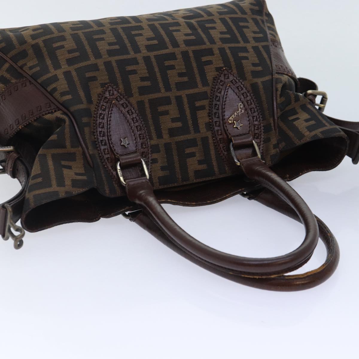 FENDI Zucca Canvas Hand Bag Brown Black yk14810