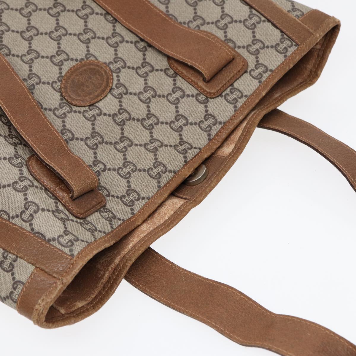 GUCCI GG Plus Supreme Tote Bag PVC Leather Beige Brown Gold yk14822