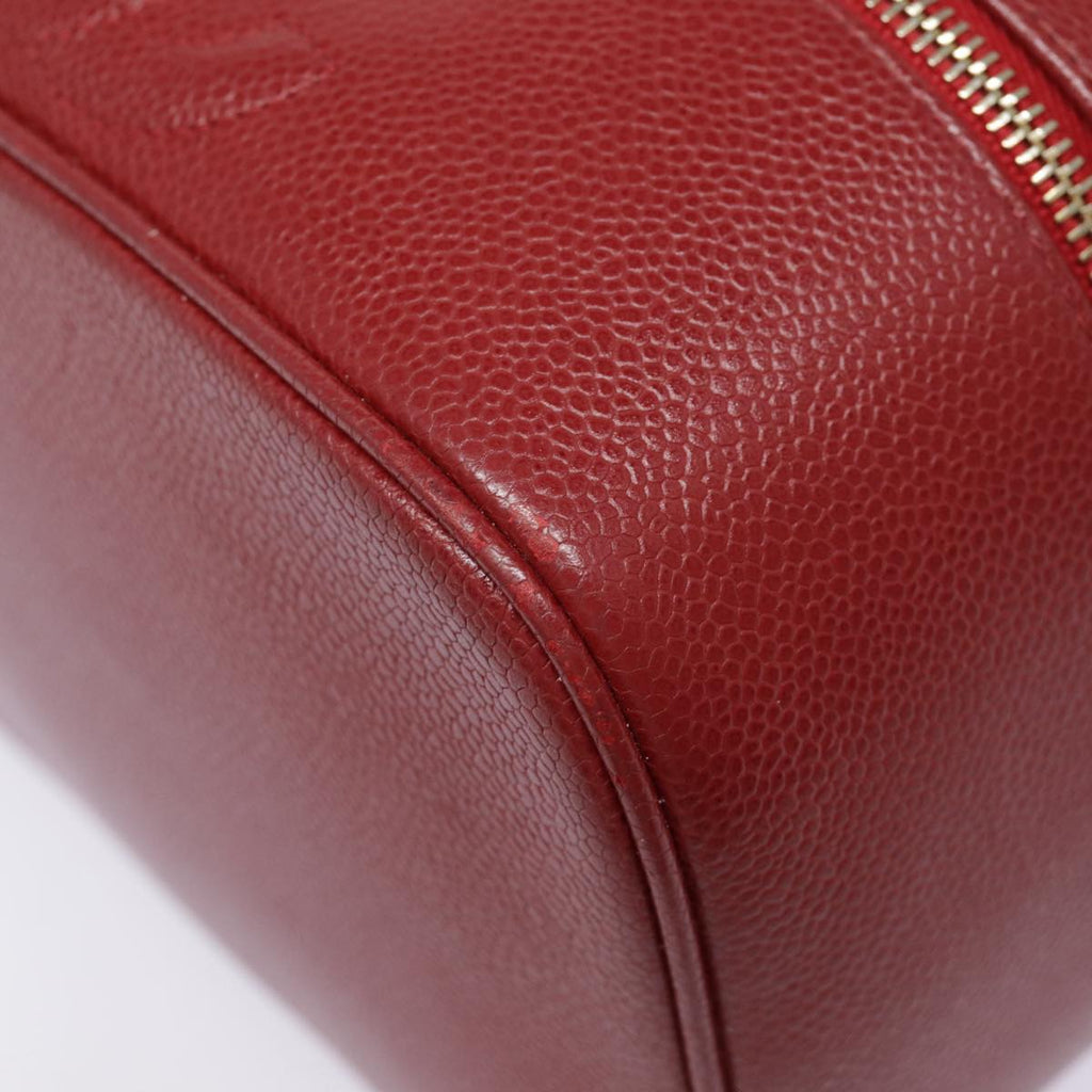 CHANEL Vanity COCO Mark Cosmetic Pouch Caviar Skin Red Gold CC yk14831