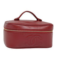 CHANEL Vanity COCO Mark Cosmetic Pouch Caviar Skin Red Gold CC yk14831
