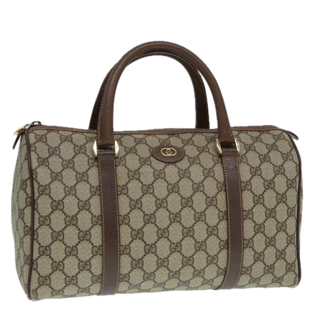 GUCCI GG Supreme Boston Bag PVC Leather Beige Gold 002 39 6842 yk14835