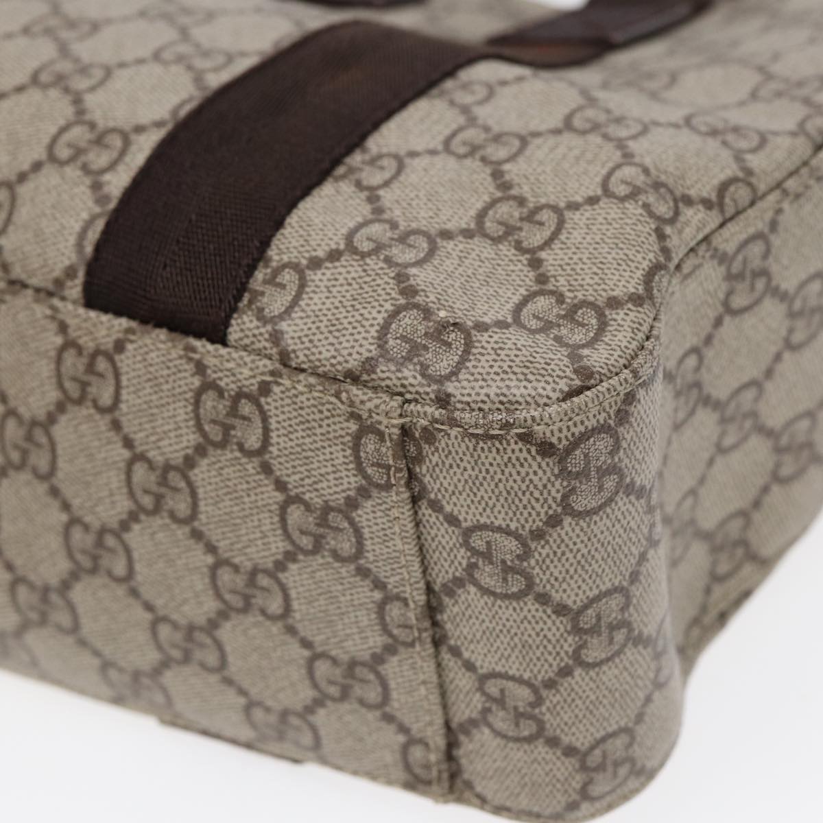 GUCCI GG Supreme Hand Bag PVC Leather Beige Silver 141976 yk14836