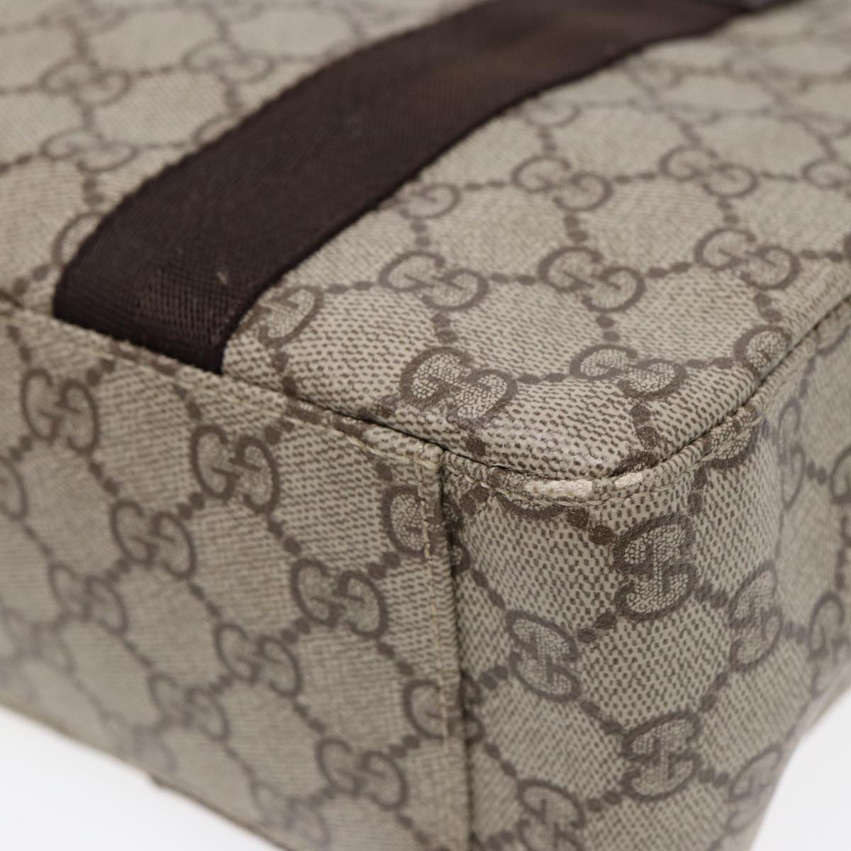 GUCCI GG Supreme Hand Bag PVC Leather Beige Silver 141976 yk14836
