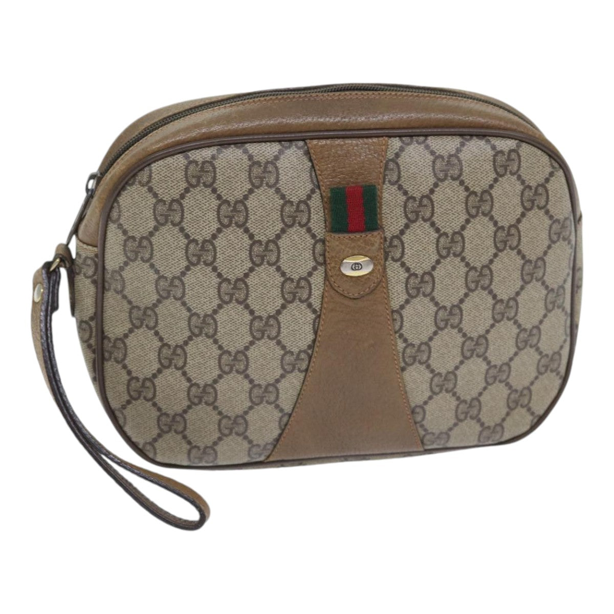 GUCCI GG Supreme Web Sherry Line Clutch Bag PVC Beige Red 89 01 034 yk14837