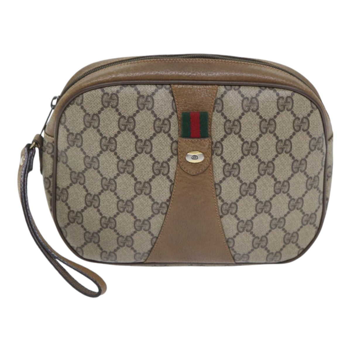 GUCCI GG Supreme Web Sherry Line Clutch Bag PVC Beige Red 89 01 034 yk14837
