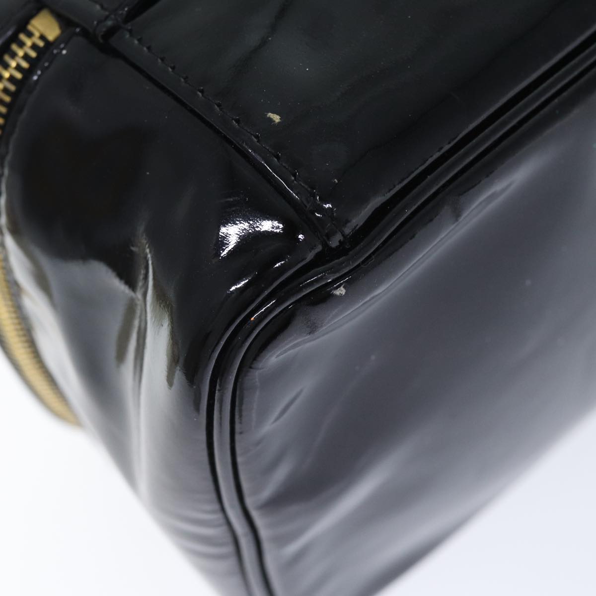 CHANEL COCO Mark Vanity Pouch Patent leather Black Gold CC yk14841