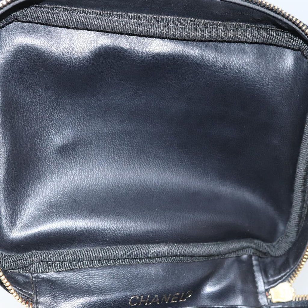 CHANEL COCO Mark Vanity Pouch Patent leather Black Gold CC yk14841