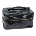 CHANEL COCO Mark Vanity Pouch Patent leather Black Gold CC yk14841
