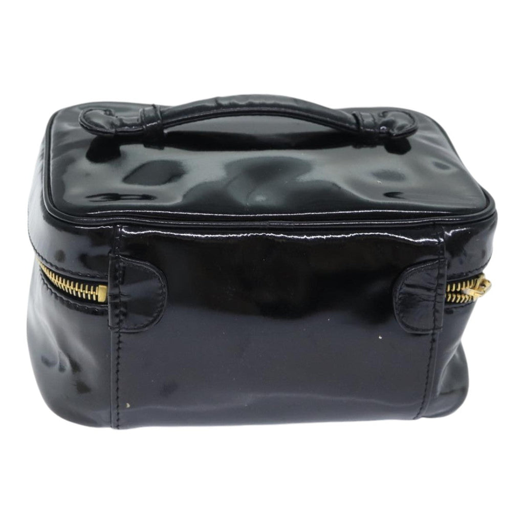 CHANEL COCO Mark Vanity Pouch Patent leather Black Gold CC yk14841