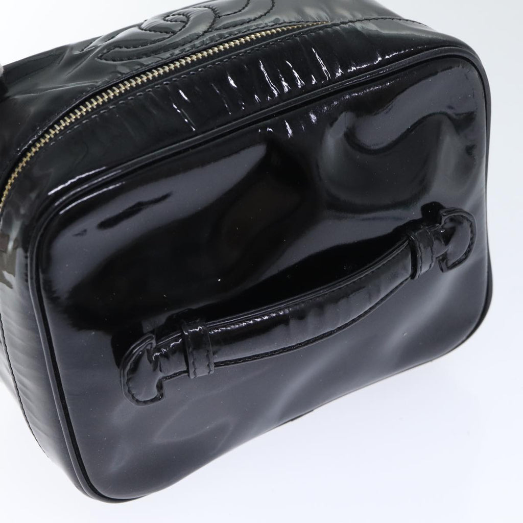 CHANEL COCO Mark Vanity Pouch Patent leather Black Gold CC yk14841