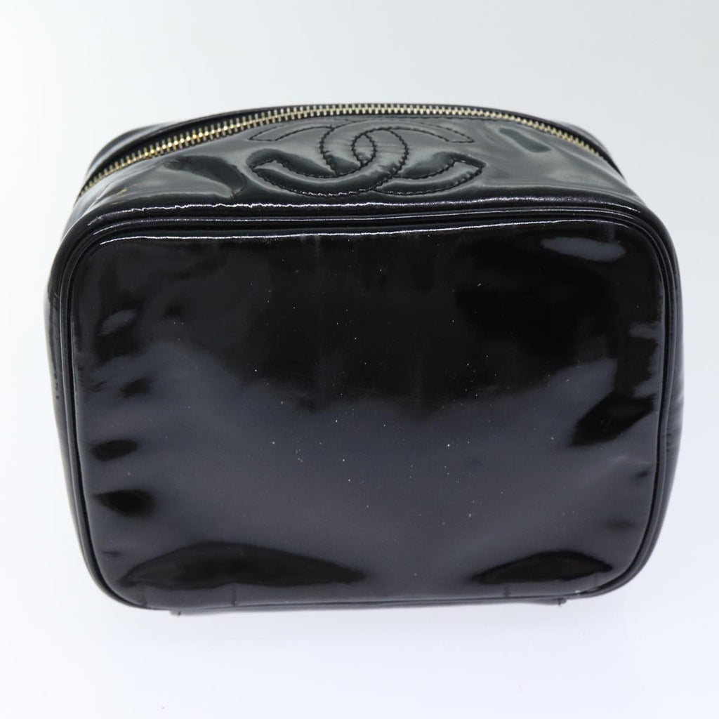 CHANEL COCO Mark Vanity Pouch Patent leather Black Gold CC yk14841