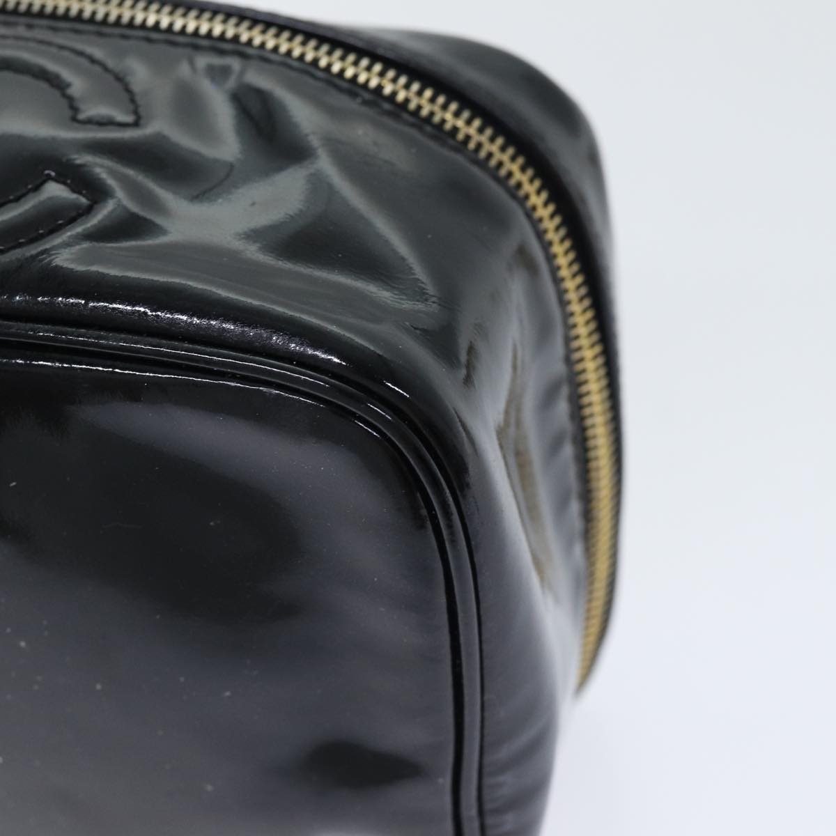 CHANEL COCO Mark Vanity Pouch Patent leather Black Gold CC yk14841