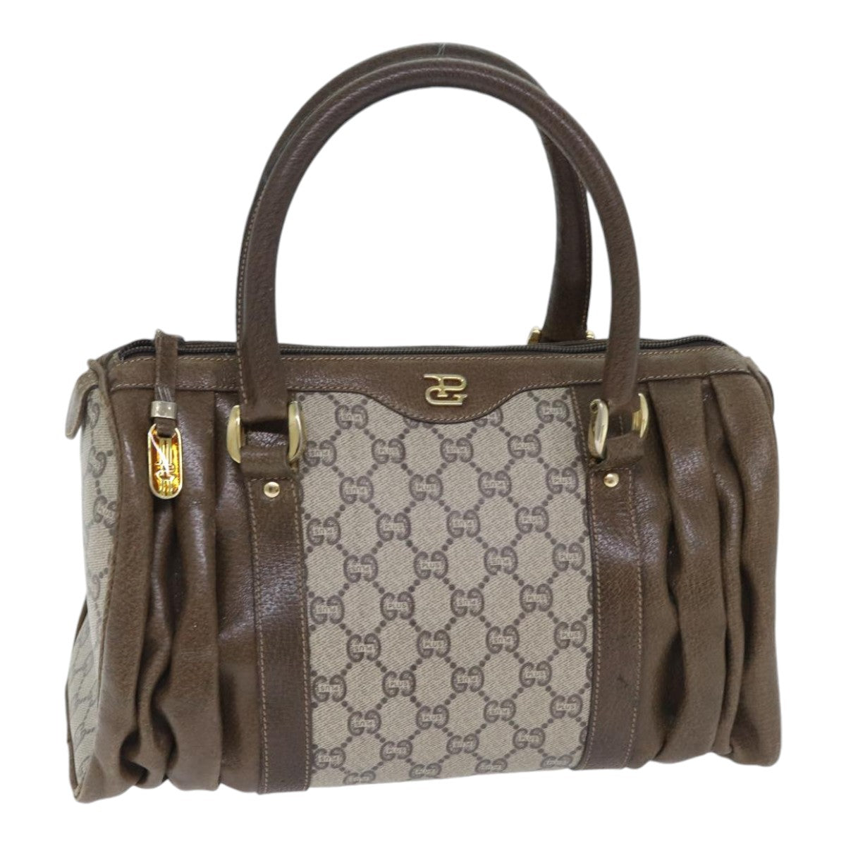 GUCCI GG Plus Supreme Boston Bag PVC Leather Beige Gold yk14846