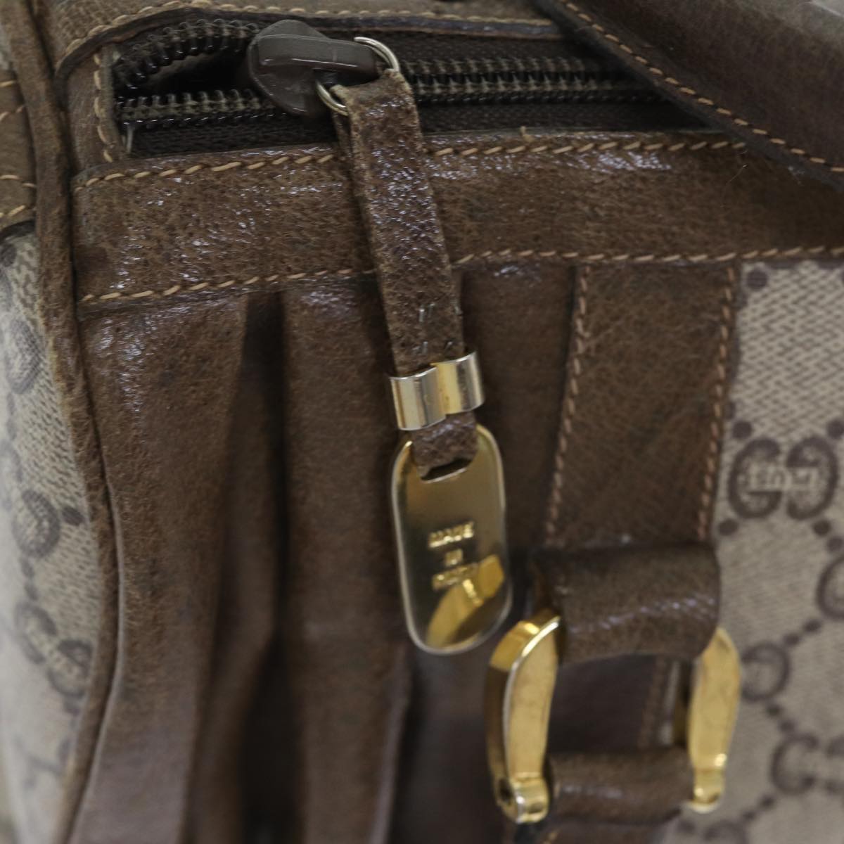 GUCCI GG Plus Supreme Boston Bag PVC Leather Beige Gold yk14846