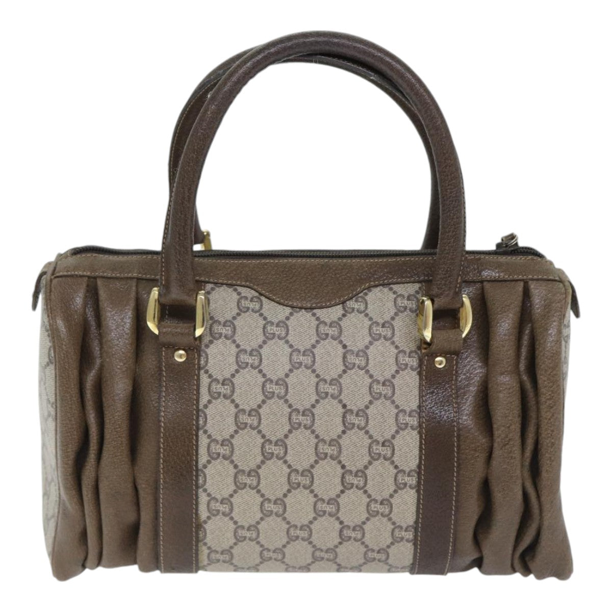 GUCCI GG Plus Supreme Boston Bag PVC Leather Beige Gold yk14846