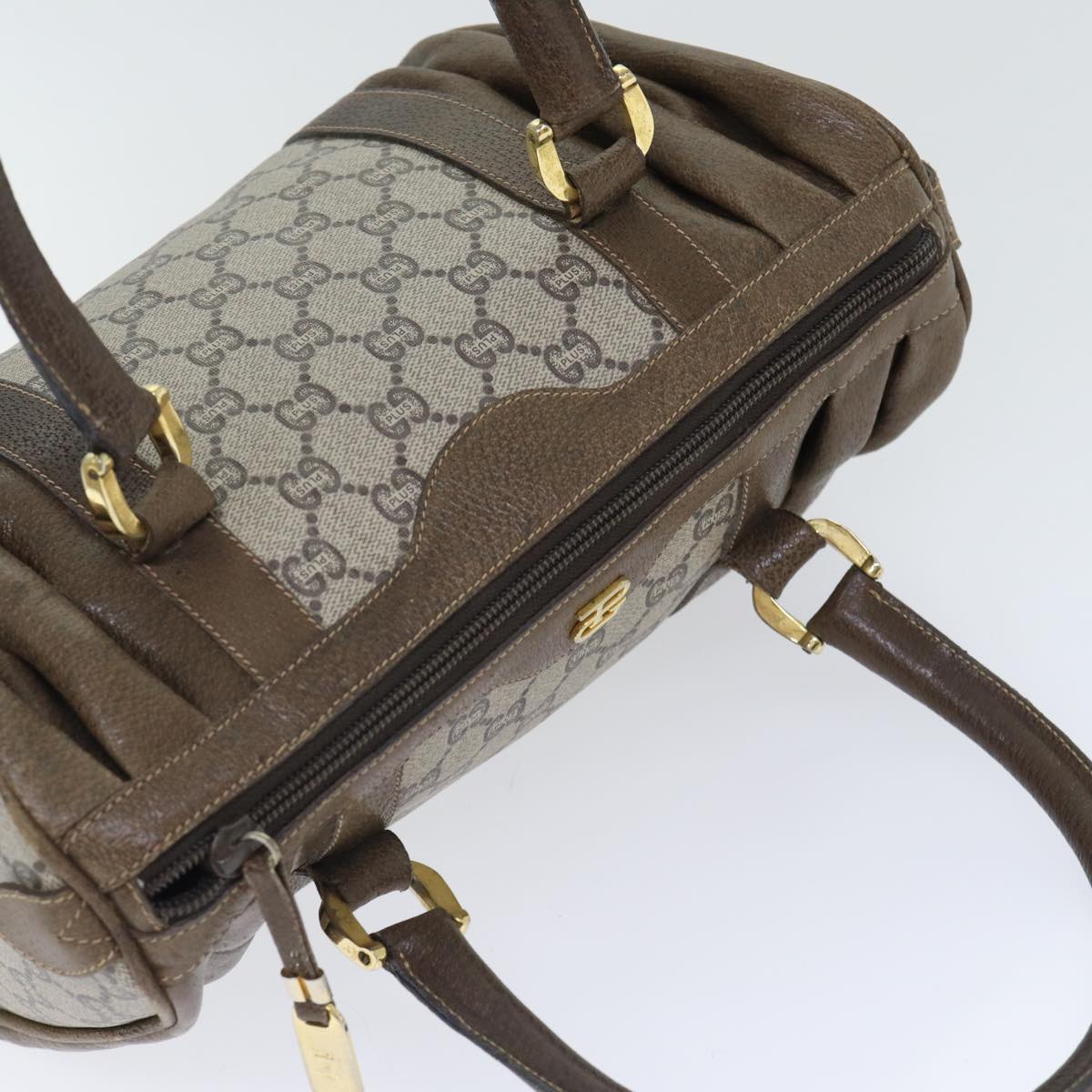 GUCCI GG Plus Supreme Boston Bag PVC Leather Beige Gold yk14846