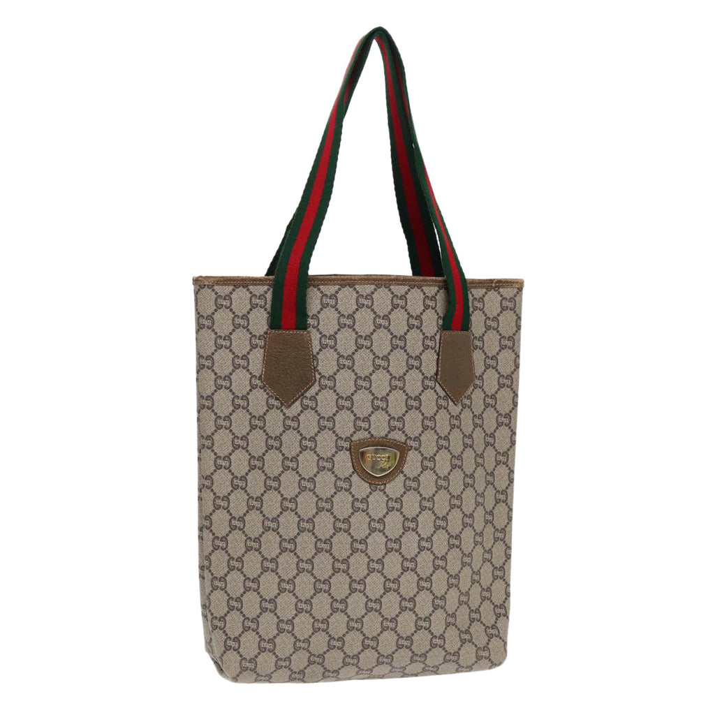 GUCCI GG Plus Supreme Web Sherry Line Tote Bag PVC Beige Gold yk14848