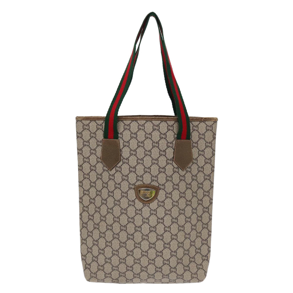 GUCCI GG Plus Supreme Web Sherry Line Tote Bag PVC Beige Gold yk14848