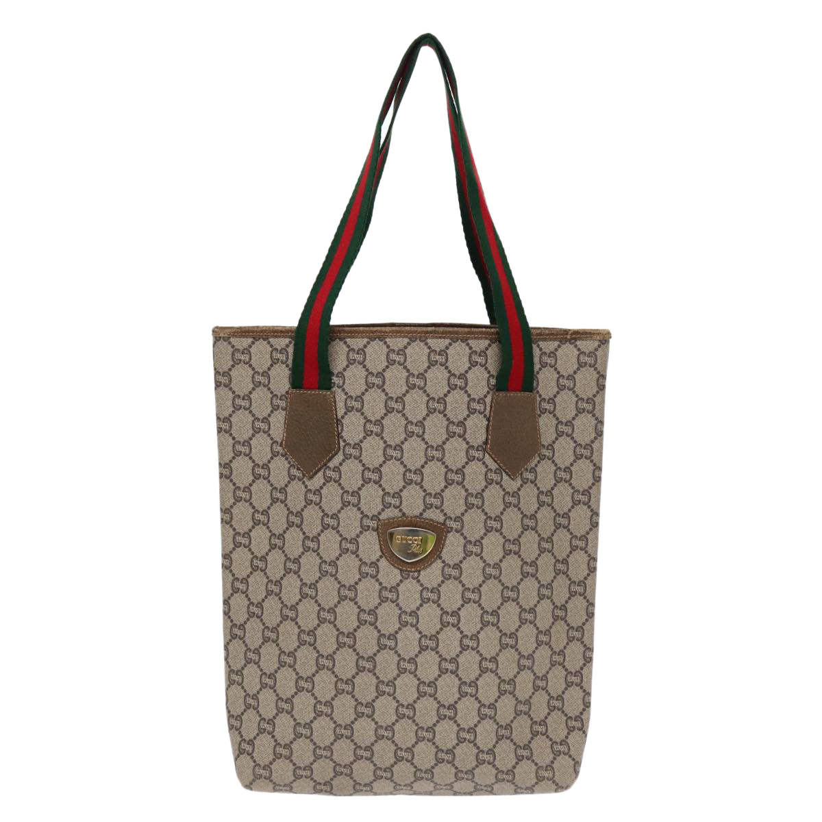 GUCCI GG Plus Supreme Web Sherry Line Tote Bag PVC Beige Gold yk14848