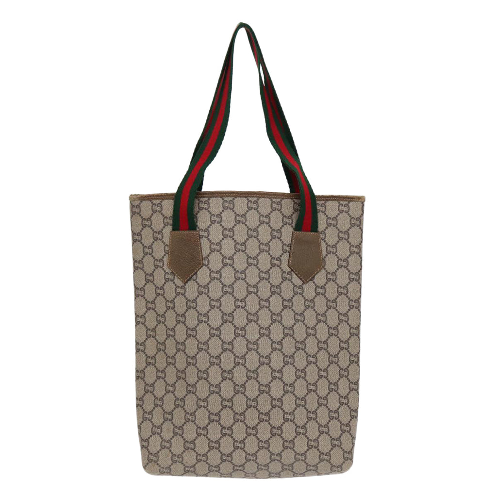 GUCCI GG Plus Supreme Web Sherry Line Tote Bag PVC Beige Gold yk14848