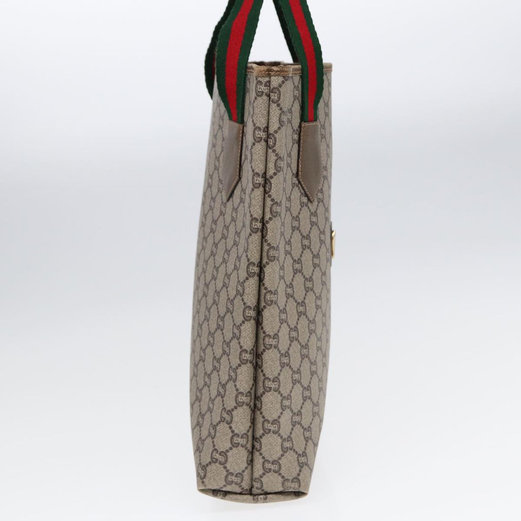 GUCCI GG Plus Supreme Web Sherry Line Tote Bag PVC Beige Gold yk14848