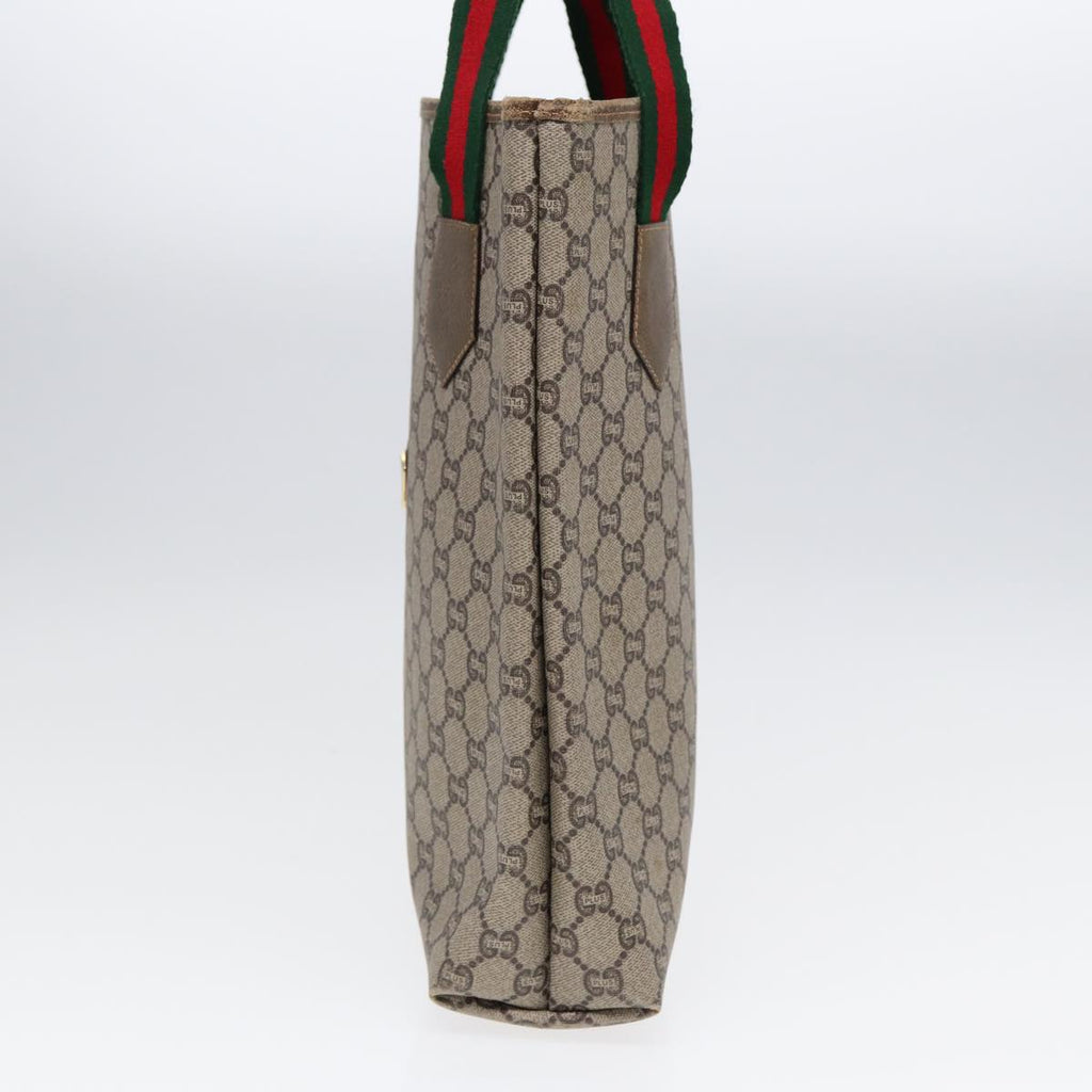 GUCCI GG Plus Supreme Web Sherry Line Tote Bag PVC Beige Gold yk14848