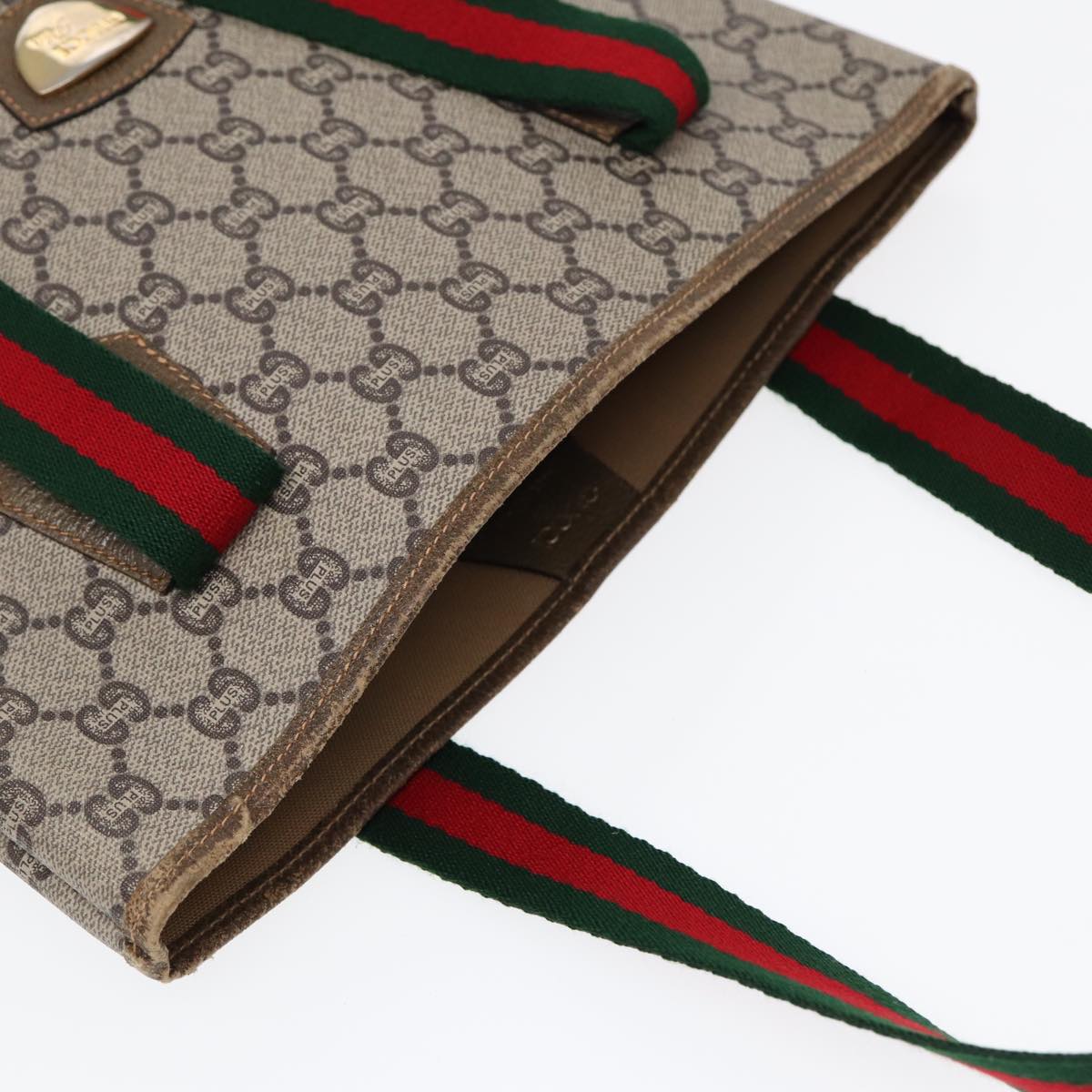 GUCCI GG Plus Supreme Web Sherry Line Tote Bag PVC Beige Gold yk14848