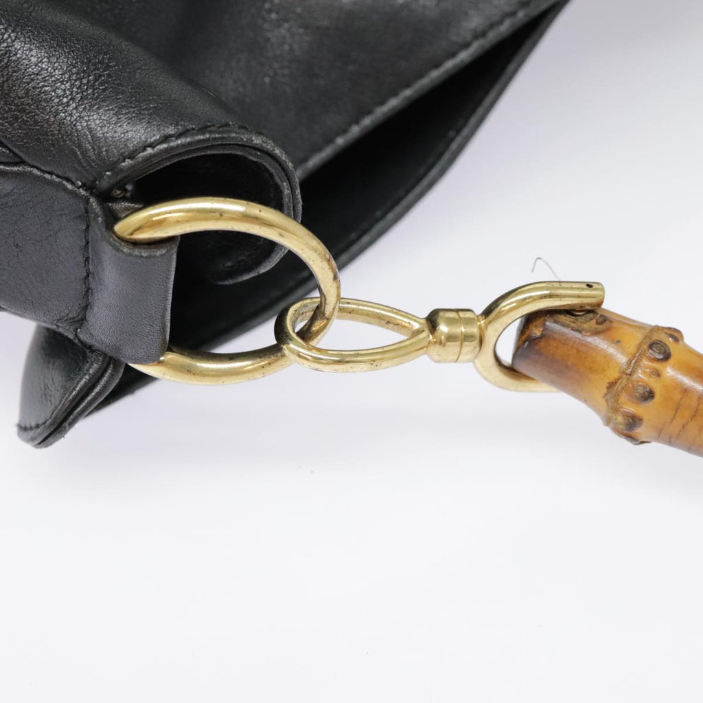 GUCCI Bamboo Hand Bag Leather Black Gold yk14858