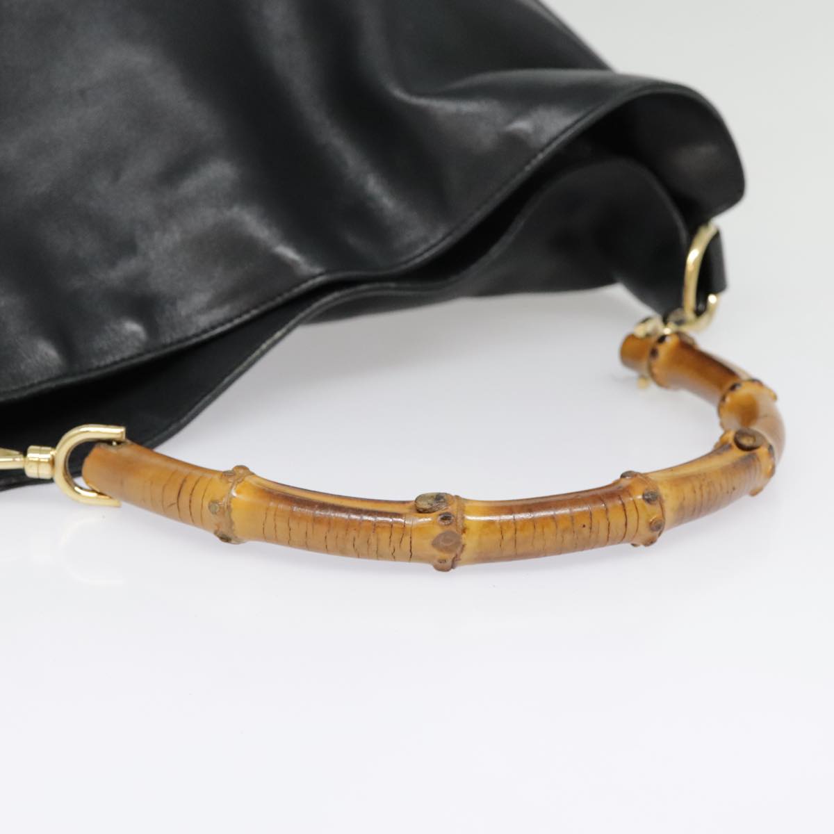 GUCCI Bamboo Hand Bag Leather Black Gold yk14858